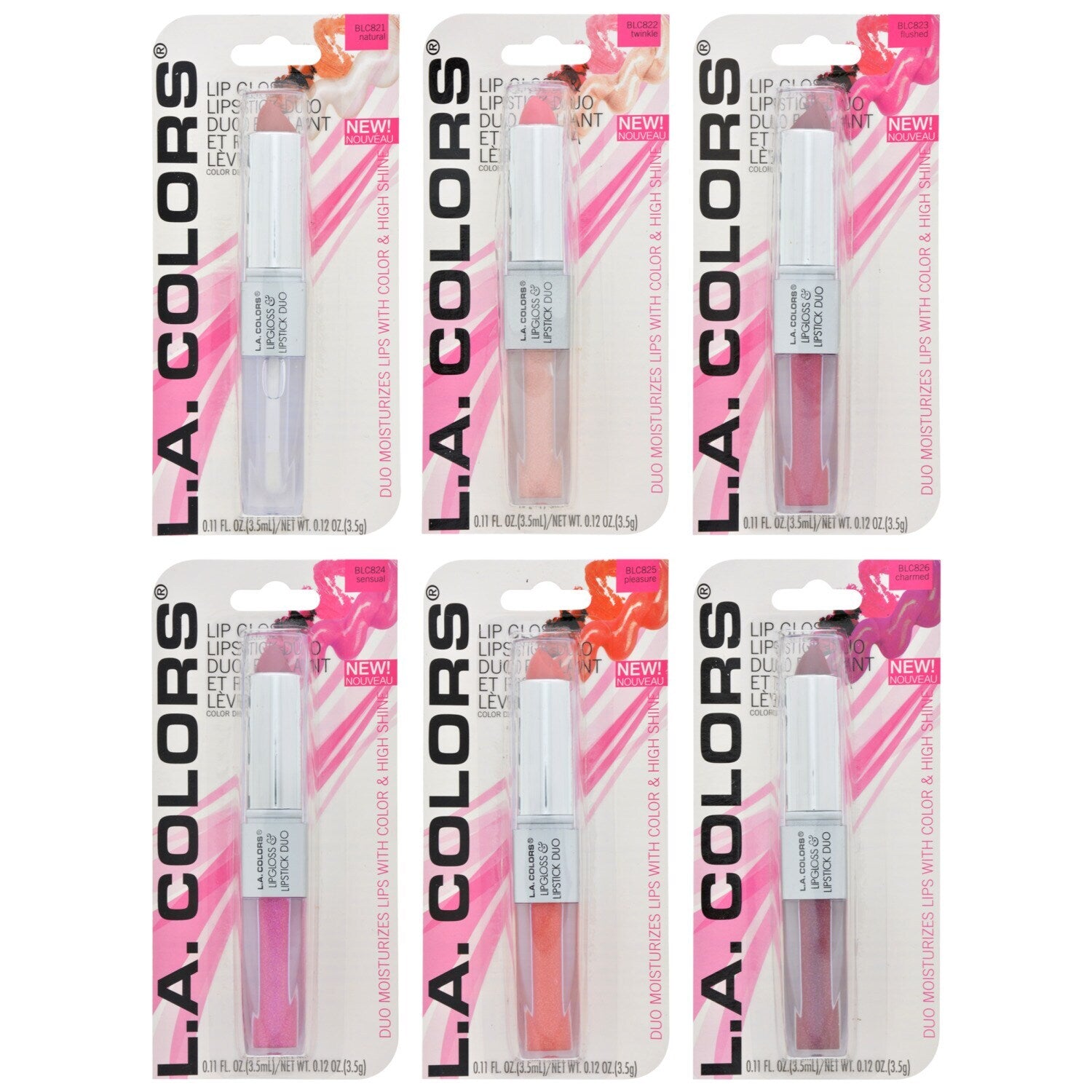 L.A. Colors Lip Gloss & Lipstick Duos, 0.12 oz. Tubes (Pack of 36)