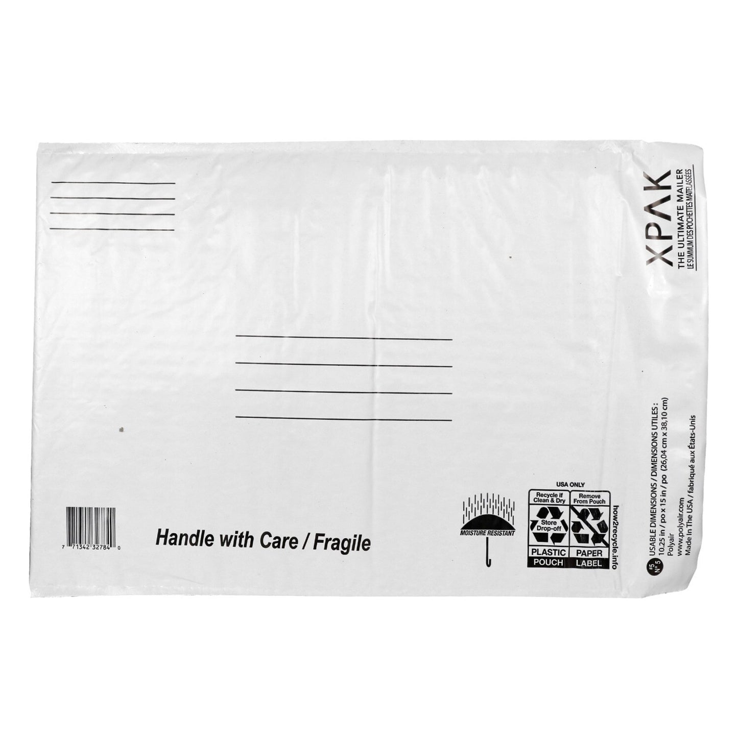 XPAK White Poly Bubble-Lined Mailing Envelopes, 10.25x15 in. (Pack of 25)