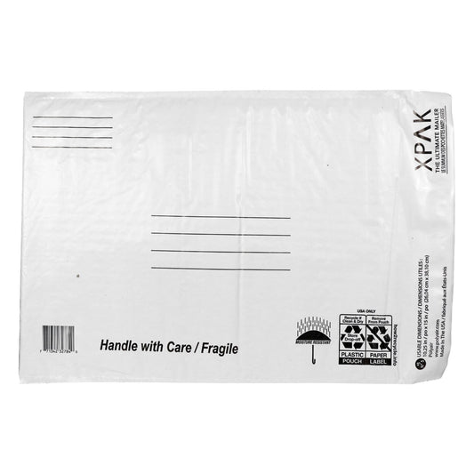 XPAK White Poly Bubble-Lined Mailing Envelopes, 10.25x15 in. (Pack of 25)