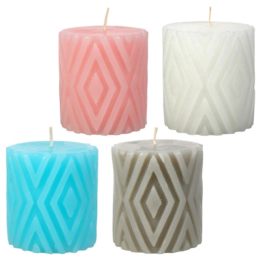 Luminessence Geometric Deboss Pillar Candles, 2.75x2.5 in. (Pack of 24)