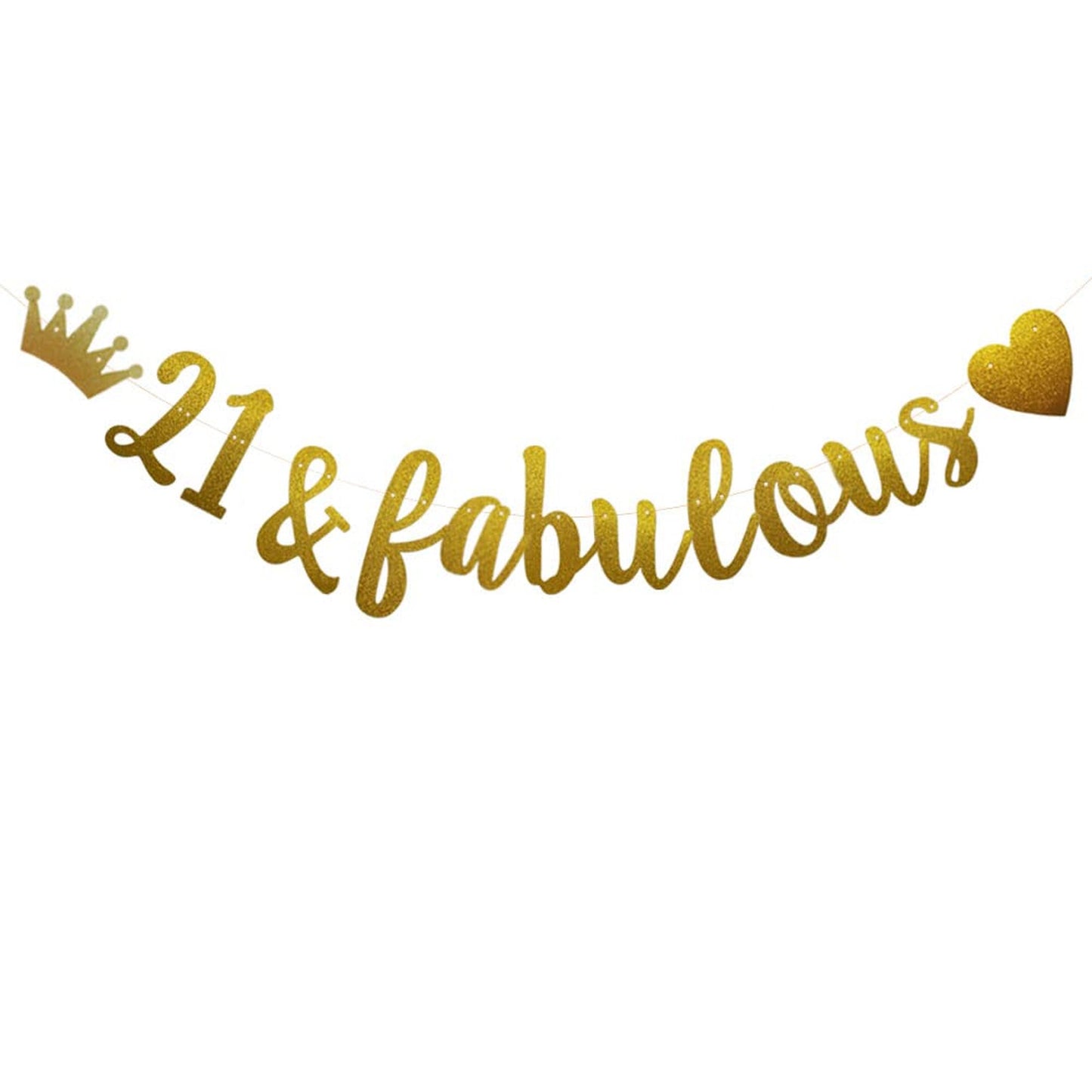 Gold Glitter 21st Birthday Banner - Fabulous Pre-Strung Party Decorations with Funny Letters for ABCpartyland Celebration - Paper Supplies