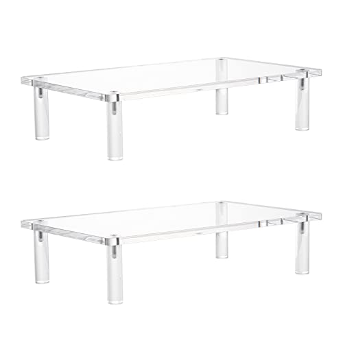 (Pack of 2) Acrylic Monitor Stand 10mm Thickness Clear Platform 14.5''(L) x 9''(W) x 3.4''(H) Ergonomic Desktop Riser for Laptop, Pc, Notebook, Printer, Computer, Flat Screen LCD TV