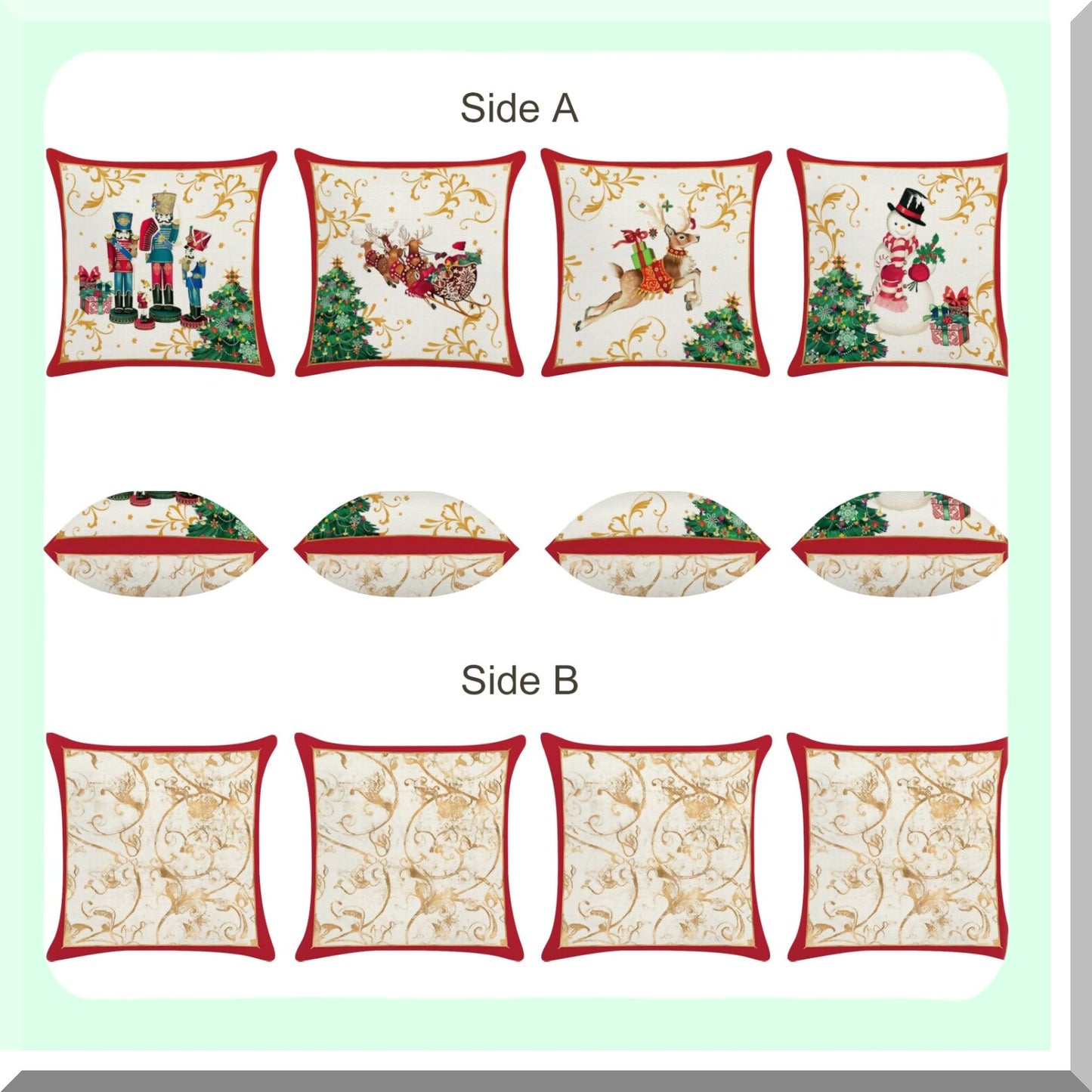 Winter Wonderland Holiday Pillow Covers - Set of 4 Nutcracker Claus Snowman Reindeer Decorative Pillows for Sofa Couch - 18 x 18 Inch Festive Decor