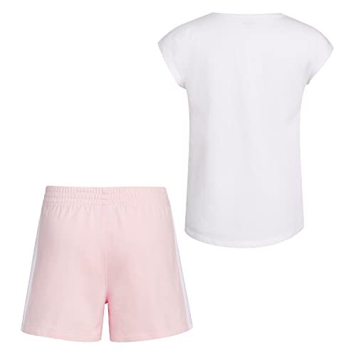 Girls' Baby 2 Piece Cotton French Terry Short Set, White with Light Pink, 3 Months