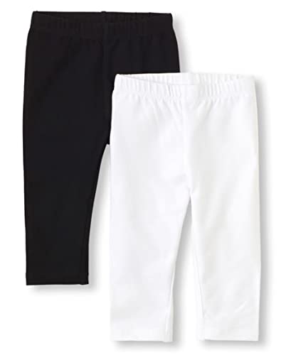 Baby Toddler Girls Capri Leggings, Black/White 2 Pack, 6-9 Months
