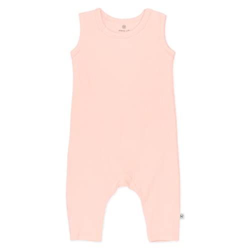Cotton Chunky Rib Sleeveless Romper, Peach , 3-6 Months