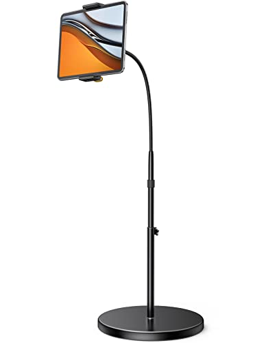 Tablet Floor Stand - Gooseneck Swivel Tablet Holder Mount with Adjustable Height & 10.6lb Stable Base, Compatible with iPad Mini Air Pro 12.9/9.7, Galaxy Tab, Kindle, Cell Phones (4.7''-13'')
