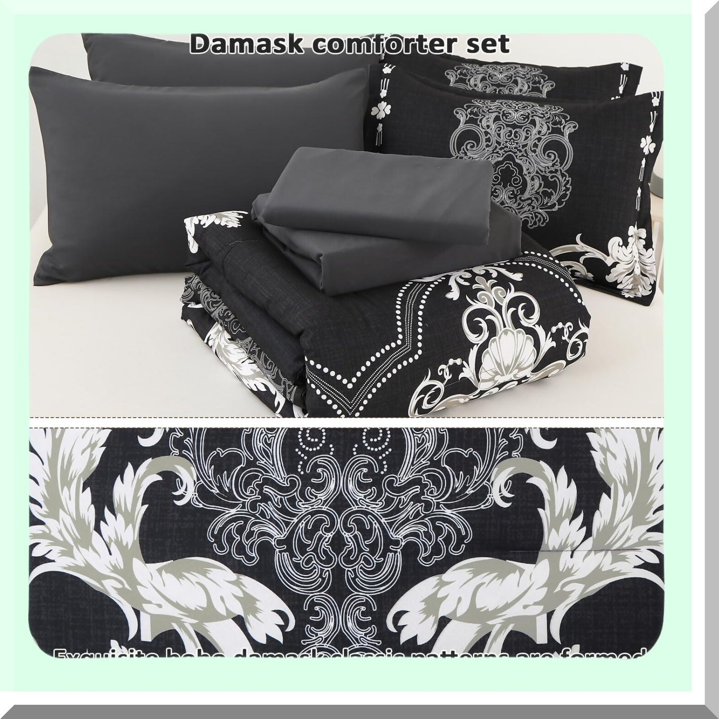 Boho Paisley Damask 7-Piece Queen Size Comforter Set - Soft Microfiber Bedding with Sheets - All Season Complete Bed in a Bag - 90''x90'