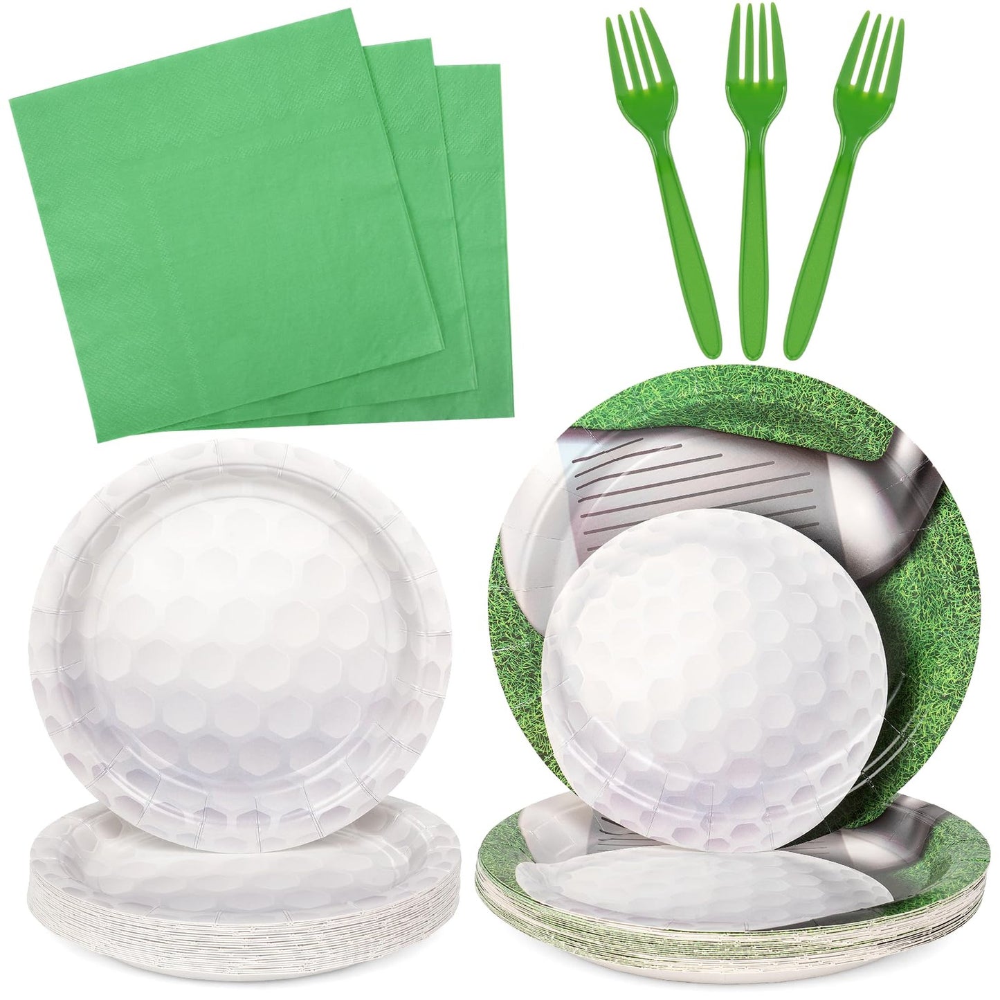 Golf Tee Time Party Pack - 24 Guests, 9" & 7" Plates, Napkins, Forks - Golf Birthday Decorations - Golf Themed Party Supplies