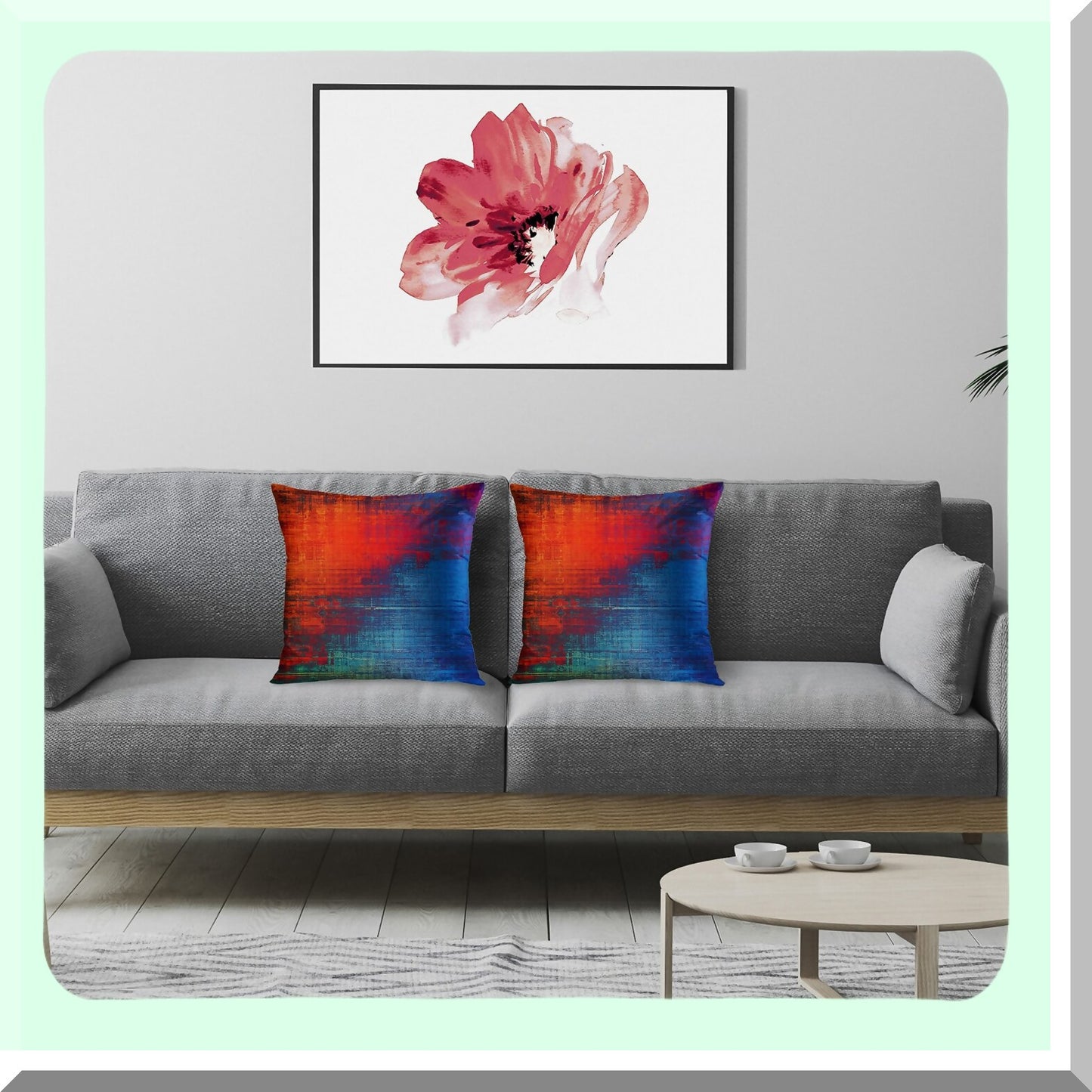 Rustic Abstract Vintage Pillow Covers - Set of 2 Orange Red Blue Messy Painting Decorative Cases for Home Decor - Standard 18x18 Inches Square Pillowcases