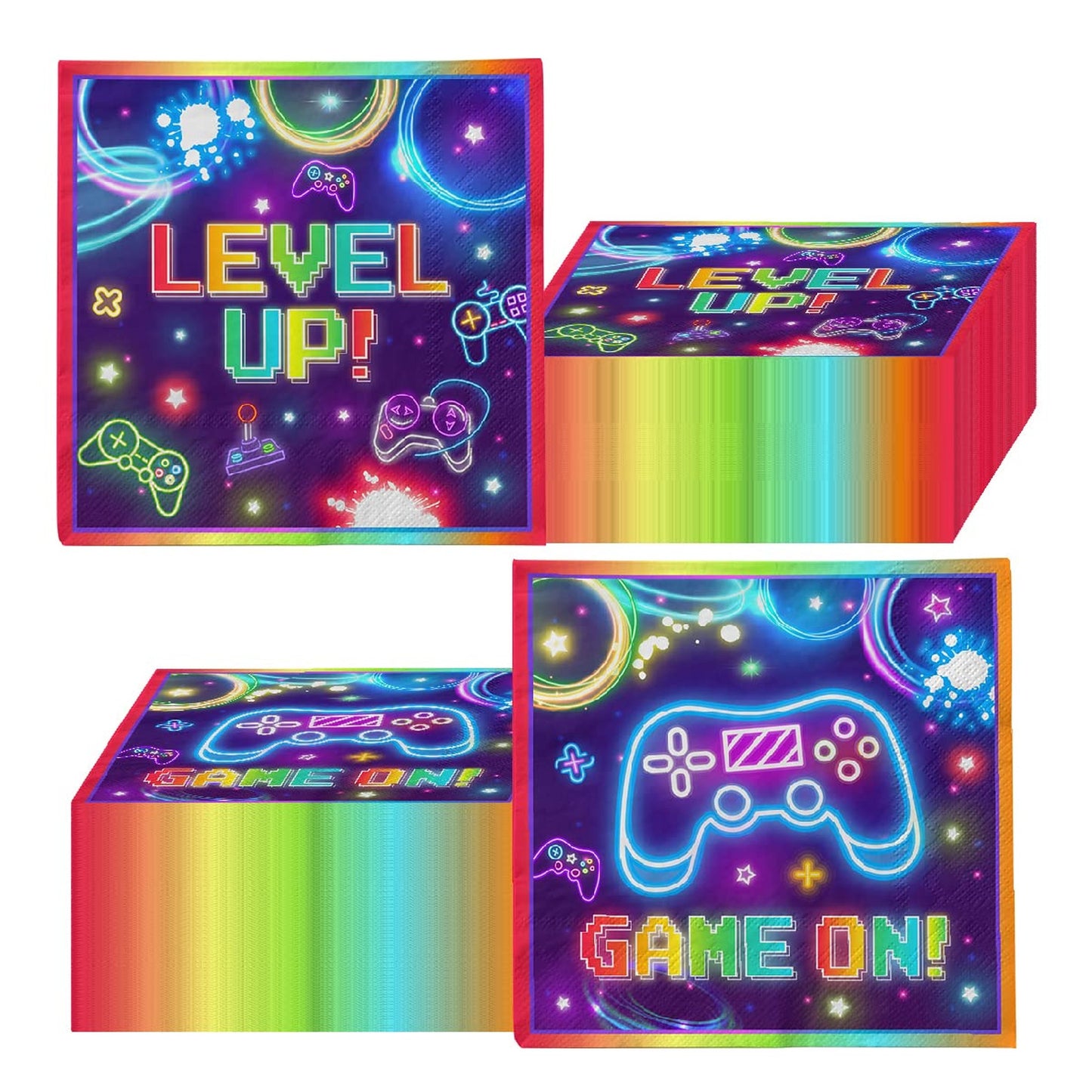 Game On Neon Gaming Party Napkins - 40pcs Disposable Napkin Set for Kids Boys Girls Gamer Birthday Party. Perfect for Video Game Theme Celebrations!
