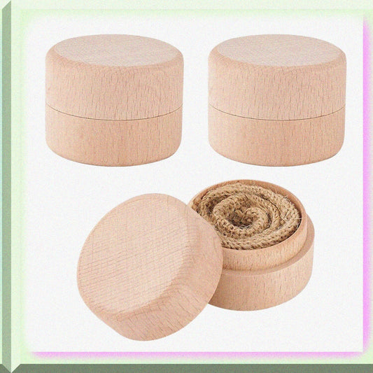 3 Pcs Mini Round Wooden Jewelry Boxes 1.8x1.4 Inch