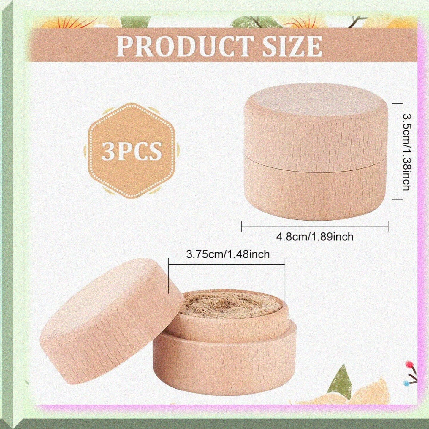 3 Pcs Mini Round Wooden Jewelry Boxes 1.8x1.4 Inch