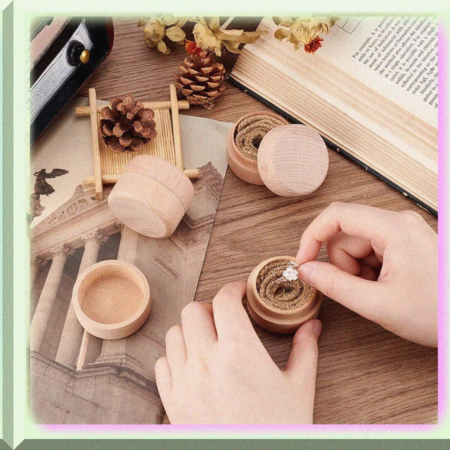 3 Pcs Mini Round Wooden Jewelry Boxes 1.8x1.4 Inch