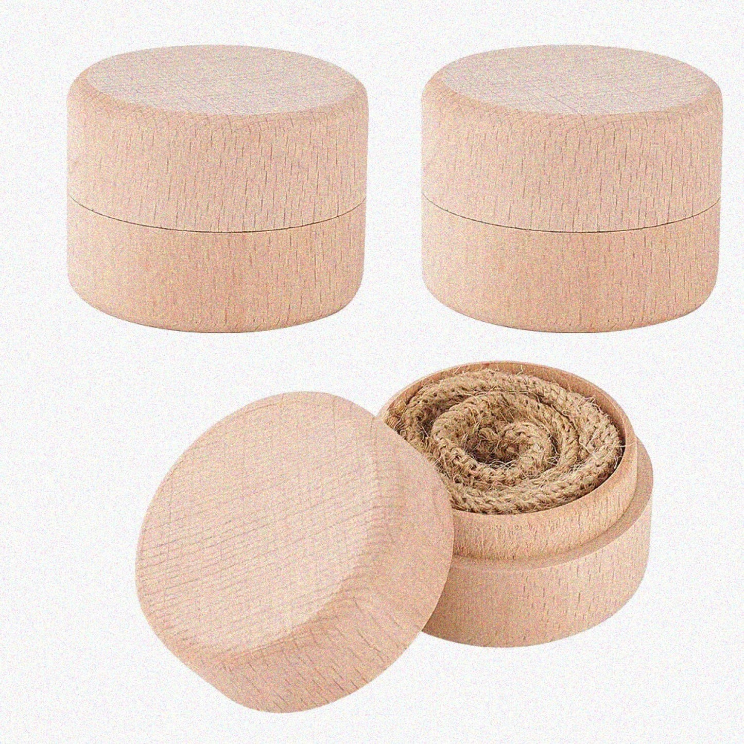 3 Pcs Mini Round Wooden Jewelry Boxes 1.8x1.4 Inch
