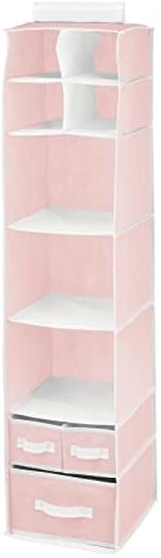 Fabric hanging organizer with 7 shelves and 3 removable drawers