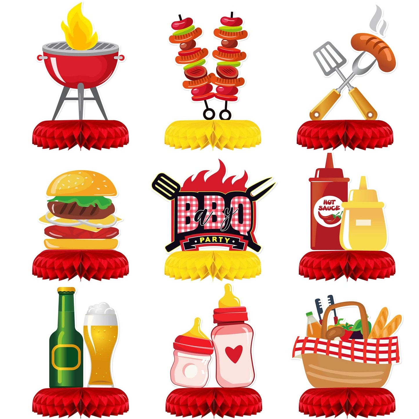 BBQ Baby Shower Party Pack - 9 Piece Set for Birthdays, Summer Barbecues, and Holidays. Decorate with BBQ Baby Shower Centerpieces and Supplies!