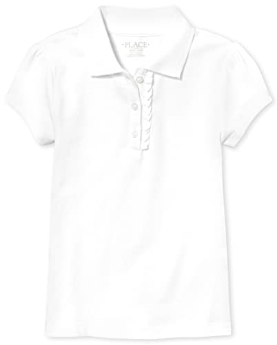 girls And Toddler Short Sleeve Ruffle Pique School Uniform Polo Shirt, White Single, 5T US