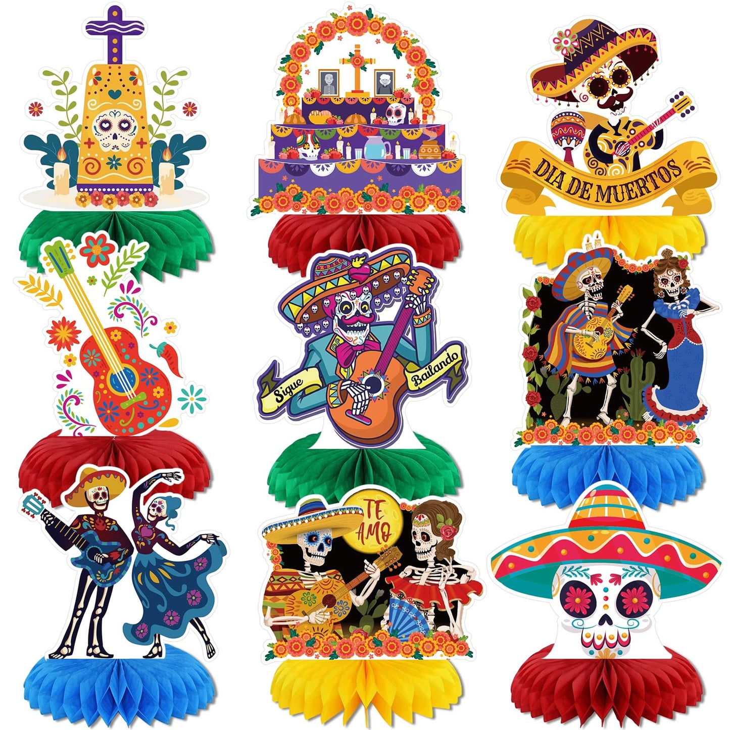 9 Pcs Day of the Dead Honeycomb Table Centerpieces