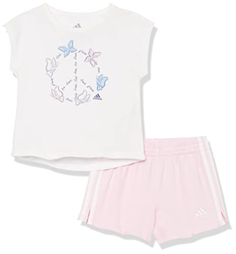 Girls' Baby 2 Piece Cotton French Terry Short Set, White with Light Pink, 3 Months