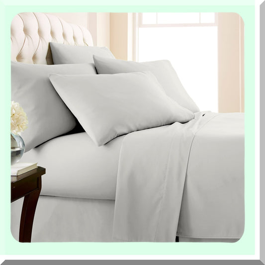 Extra Deep Pocket Twin XL 4-Piece Bed Sheet Set - Premium Quality Light Grey College Dorm Room Sheets with Two Pillowcases - Easy Care Twin XL Sheet Set