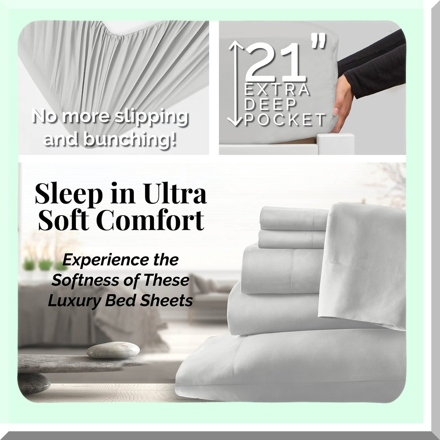 Extra Deep Pocket Twin XL 4-Piece Bed Sheet Set - Premium Quality Light Grey College Dorm Room Sheets with Two Pillowcases - Easy Care Twin XL Sheet Set