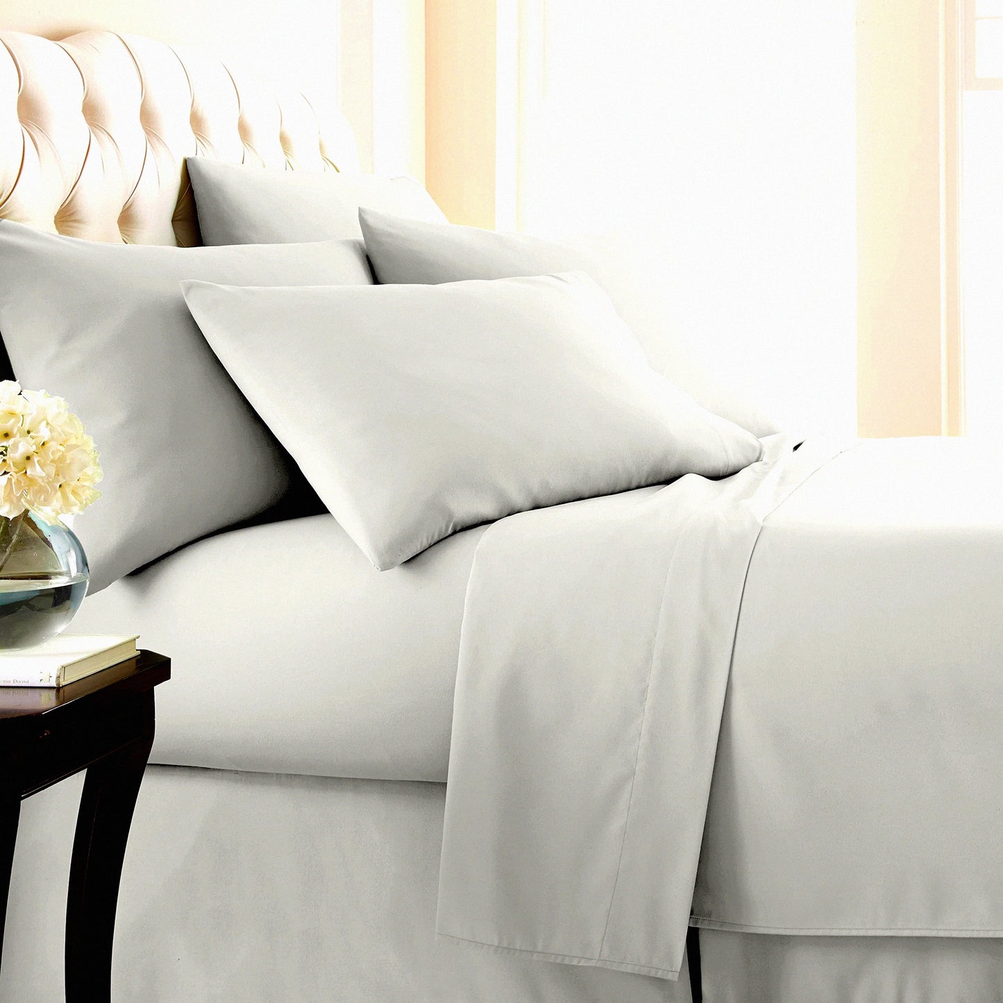 Extra Deep Pocket Twin XL 4-Piece Bed Sheet Set - Premium Quality Light Grey College Dorm Room Sheets with Two Pillowcases - Easy Care Twin XL Sheet Set