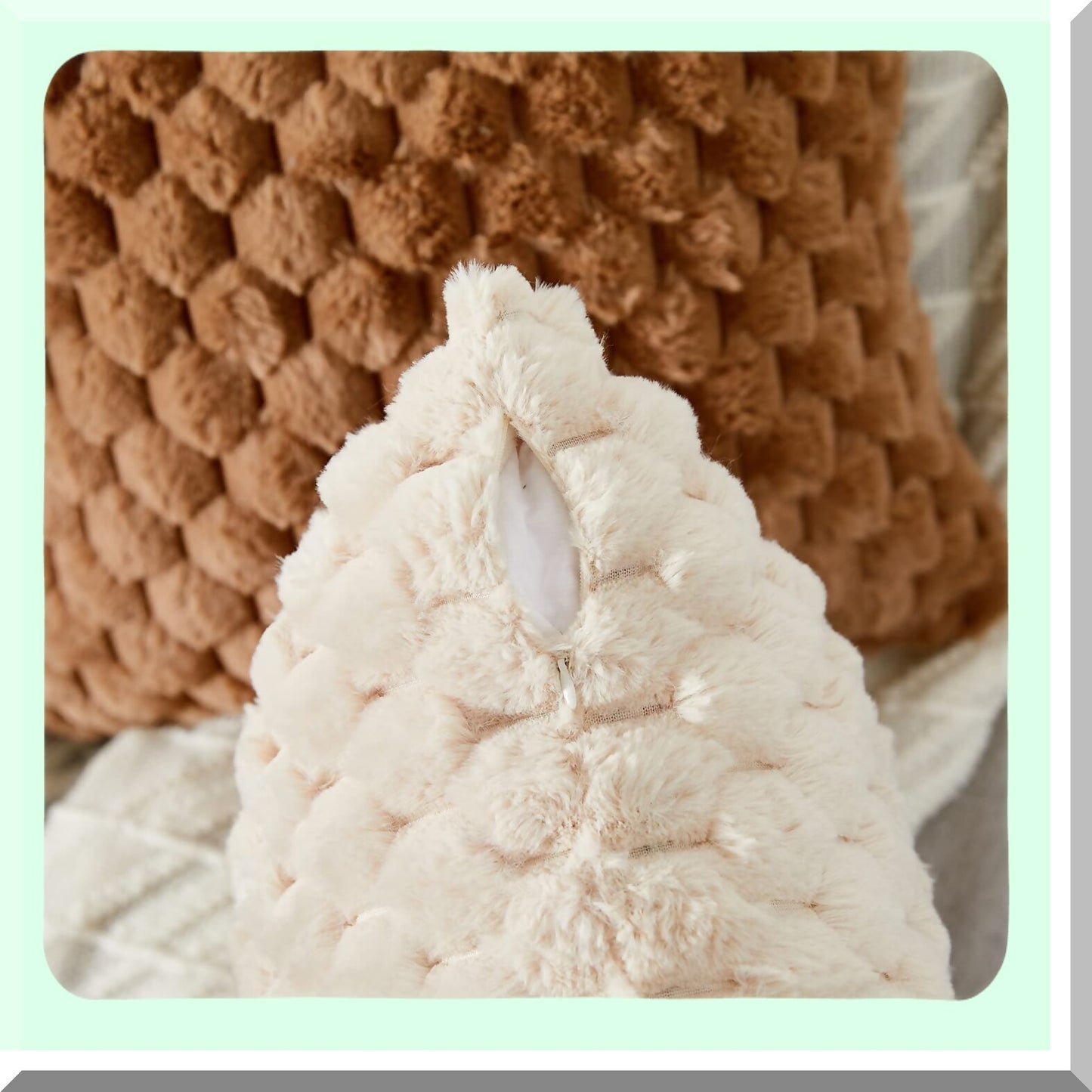 Luxury Plush Cozy Throw Pillow Covers - Set of 2 Soft Fuzzy Cushion Cover for Sofa Couch Bed - Decorative Pillowcase 20x20 Inch Beige