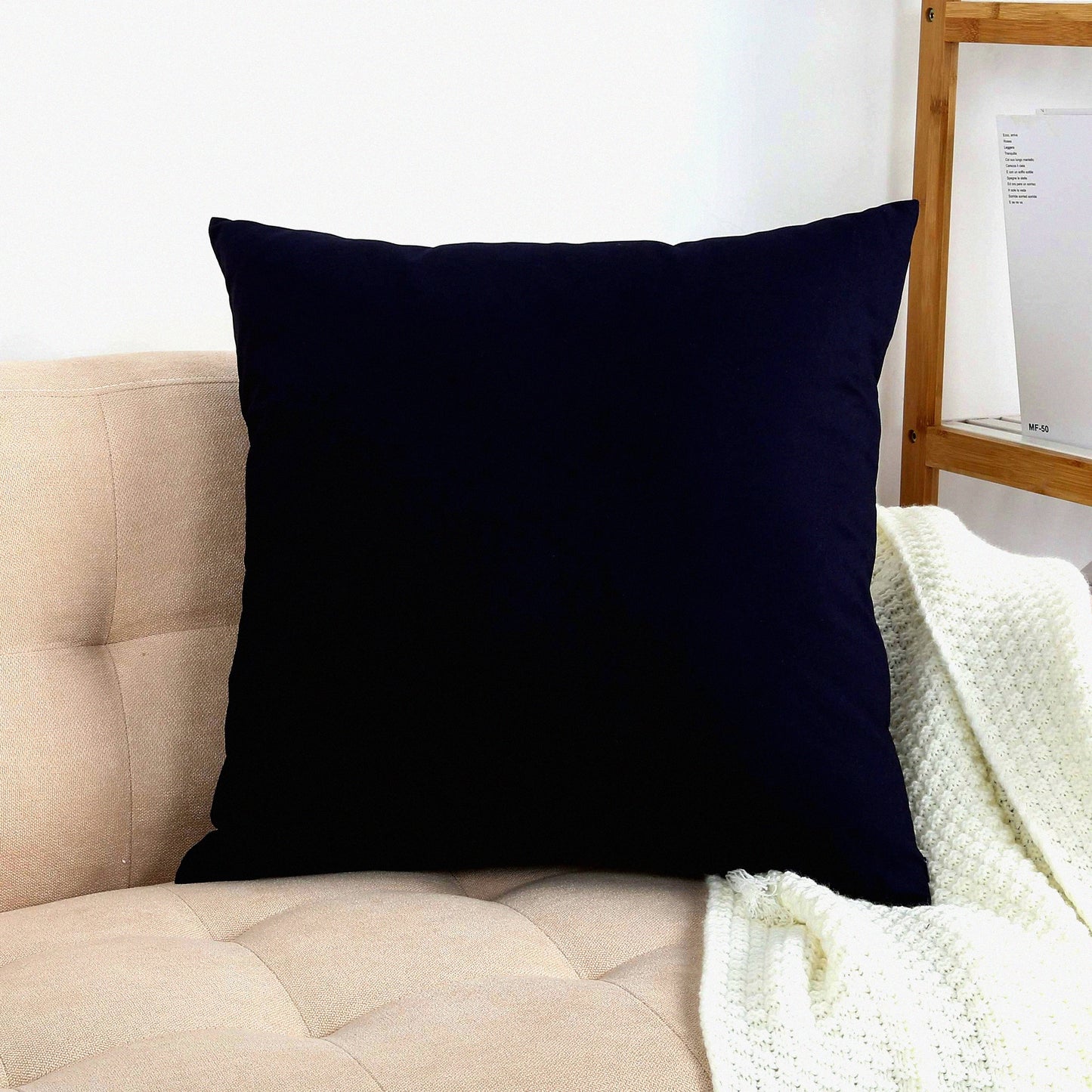 Navy Cotton Canvas Pillow Covers - Set of 2 Decorative Cushion Covers, 16"x16", 100% Solid Cotton, 45 Colors Available, Dark Blue Throw Pillows