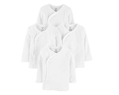 Carters Unisex 4 Pack Long Sleeve Side Snap Mitten Cuff Shirt  3 Months, White