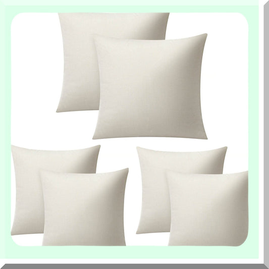 Luxe Linen Sublimation Pillow Covers - Set of 6, 16x16 Inch Blank Throw Pillow Cases for HTV Heat Transfer Vinyl - Off-White Bulk Pack