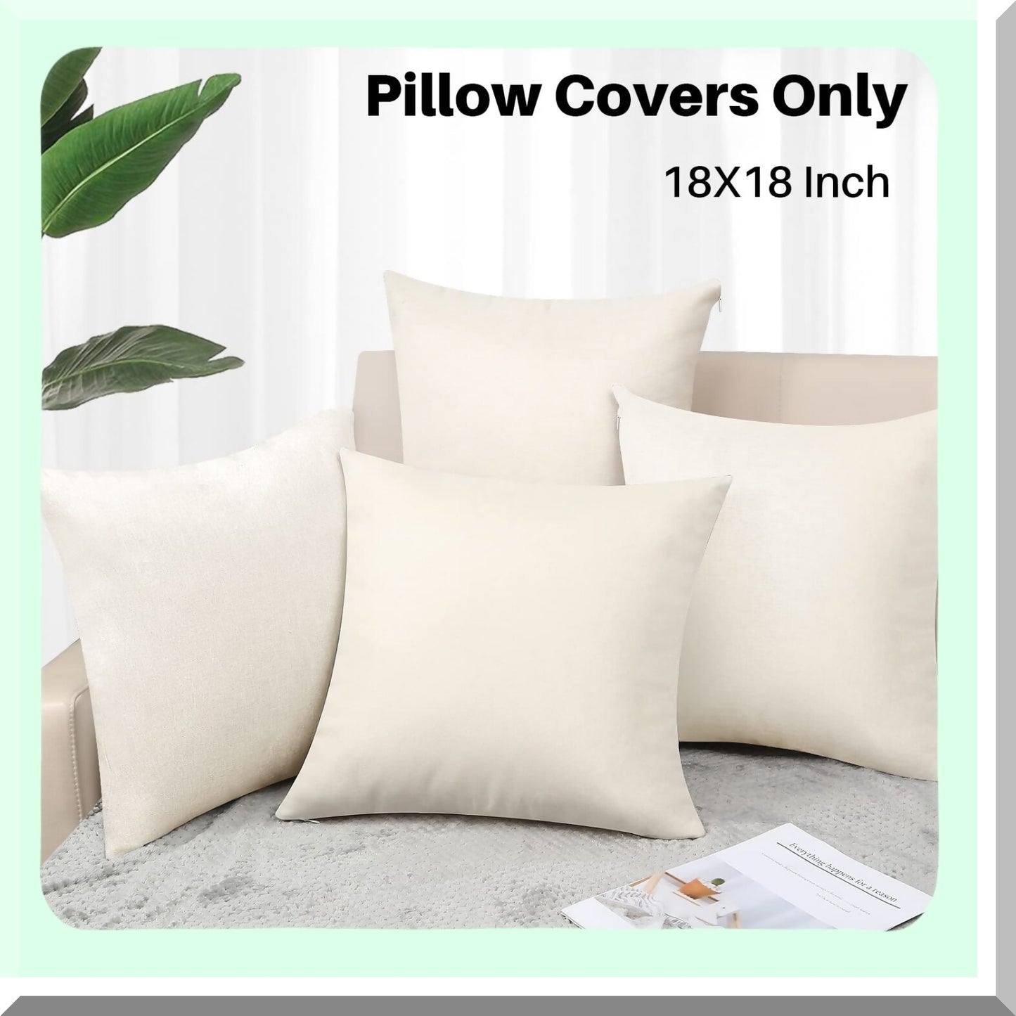 Luxe Linen Sublimation Pillow Covers - Set of 6, 16x16 Inch Blank Throw Pillow Cases for HTV Heat Transfer Vinyl - Off-White Bulk Pack