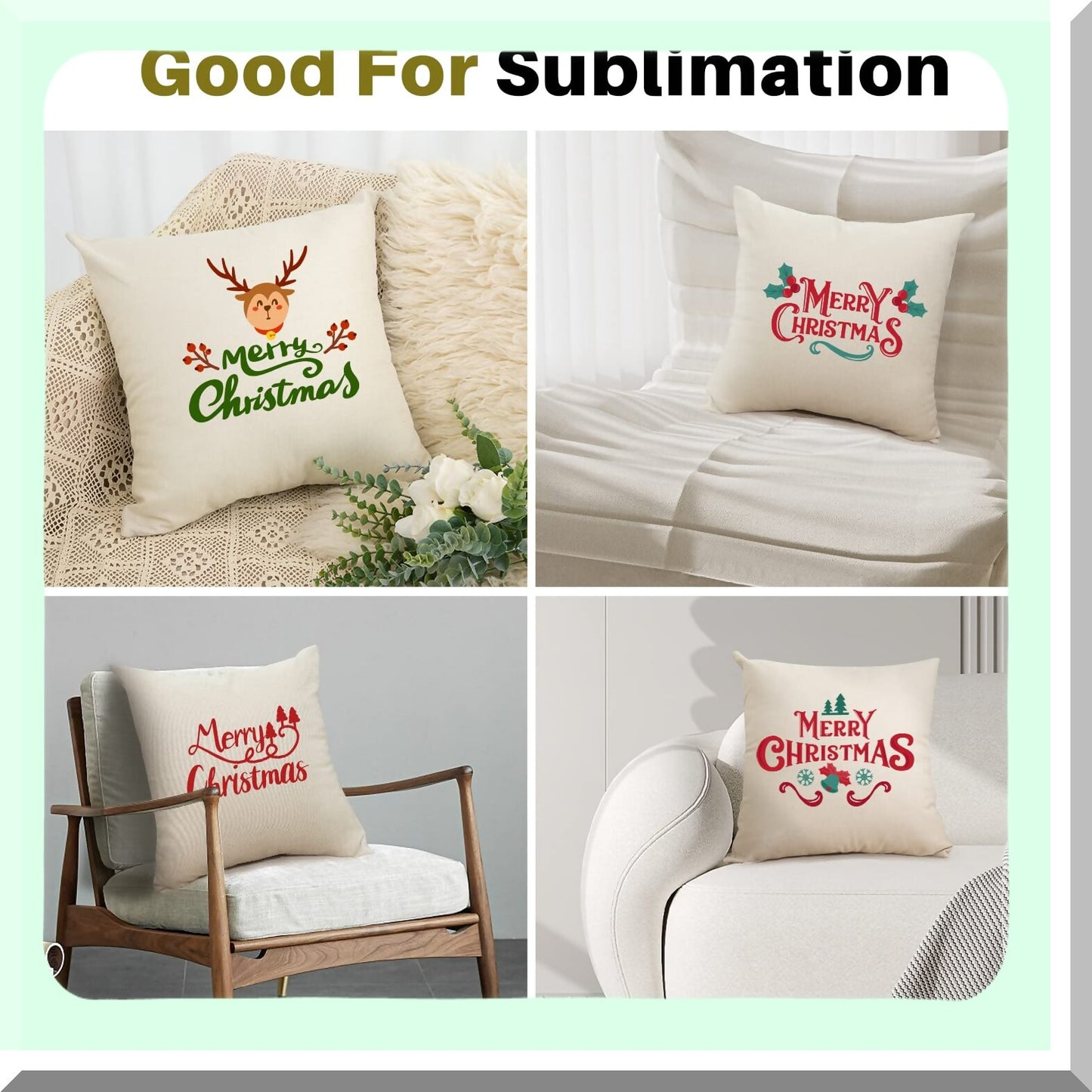 Luxe Linen Sublimation Pillow Covers - Set of 6, 16x16 Inch Blank Throw Pillow Cases for HTV Heat Transfer Vinyl - Off-White Bulk Pack