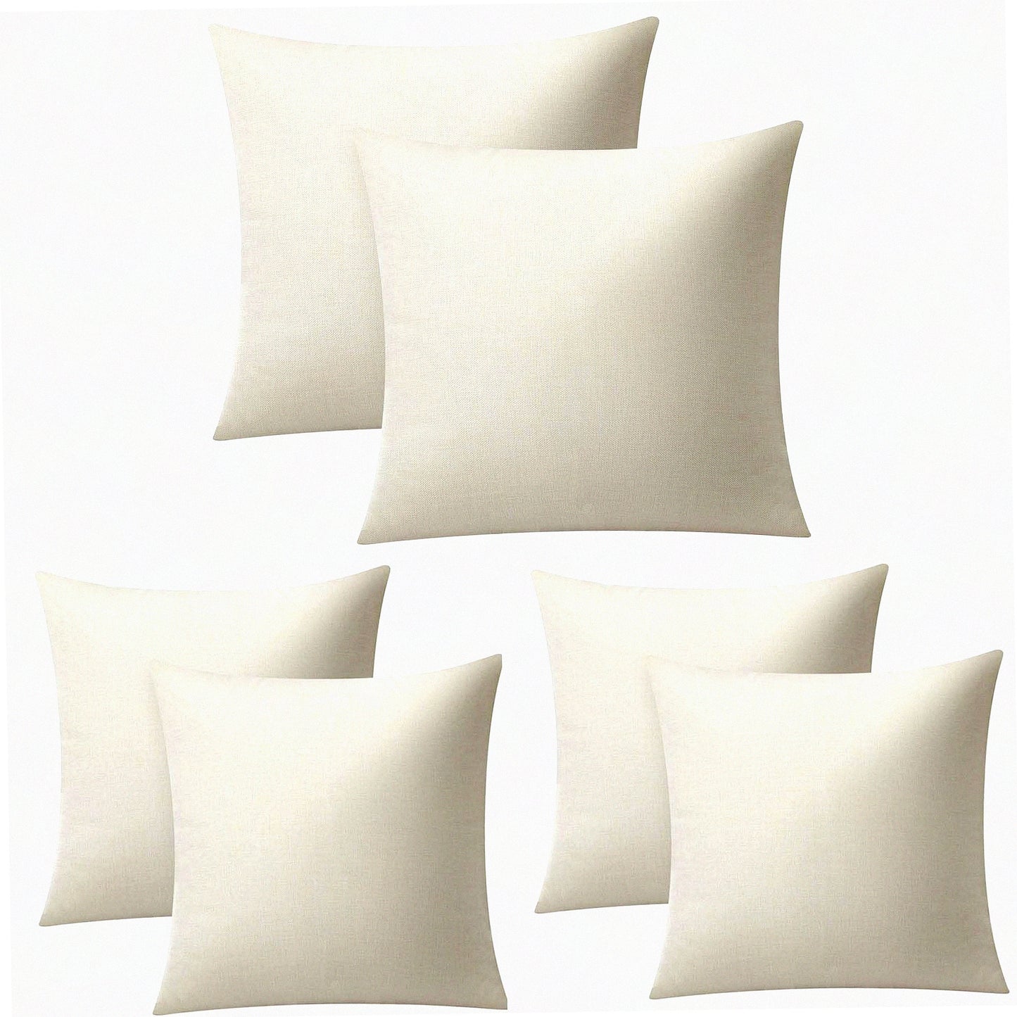 Luxe Linen Sublimation Pillow Covers - Set of 6, 16x16 Inch Blank Throw Pillow Cases for HTV Heat Transfer Vinyl - Off-White Bulk Pack