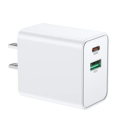 USB C Wall Charger Block 20W, Dual Port USB-C Wall Plug-in USB Charger 20W PD & QC3.0 USB A Fast Charging Block for iPhone 13/12/11 /Pro Max, iPad Pro, AirPods Pro, Samsung Android Phones and More