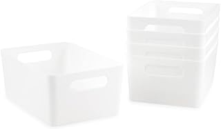 Set of 5 Medium White Storage Bins with Handles
