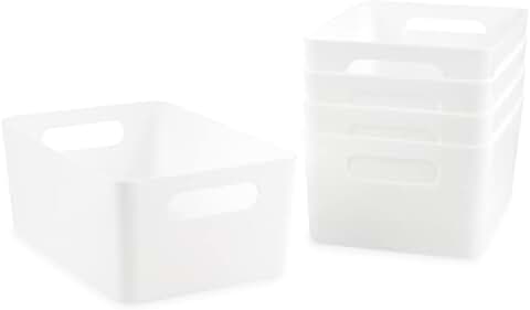 Set of 5 Medium White Storage Bins with Handles