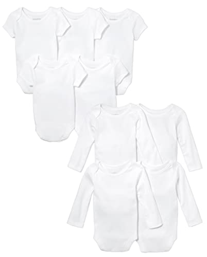The Children s  Baby Short and Long Sleeve 100  Cotton Bodysuits, White-9 Pack, 0-3 Months