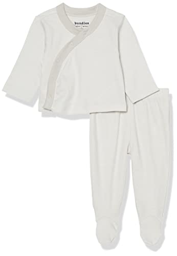 Uni  Baby   Take Me Home Set, 100% Cotton, Long Sleeve, Side Snap Kimono Top and Pants, Lunar Rock | Teeny Stripe_Lunar Rock, 0-3 Months