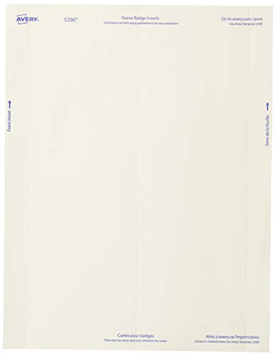 Name badge inserts, 2-1/4 x 3-1/2 inches, 400 white card stock