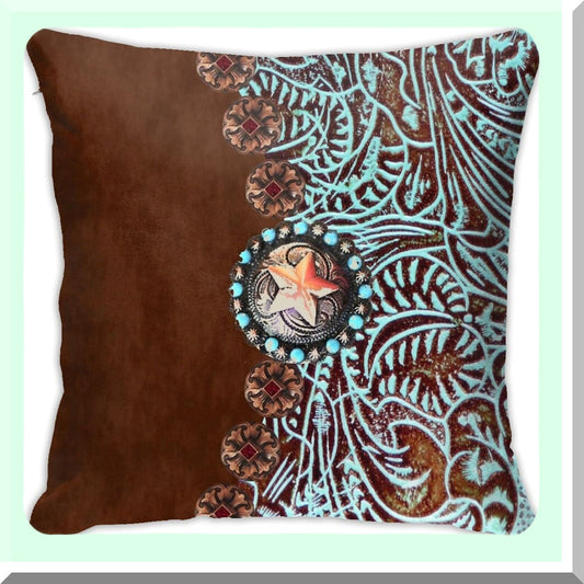 Rustic Turquoise Western Throw Pillow Cover - Cozy Square Pillowcase for Home Decor - Country Cowgirl Cowboy Cushion Case for Bed Couch Sofa - 18x18"