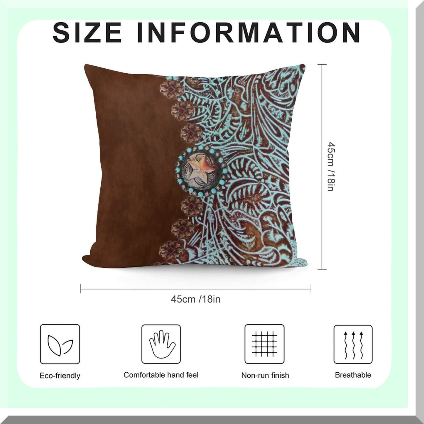 Rustic Turquoise Western Throw Pillow Cover - Cozy Square Pillowcase for Home Decor - Country Cowgirl Cowboy Cushion Case for Bed Couch Sofa - 18x18"