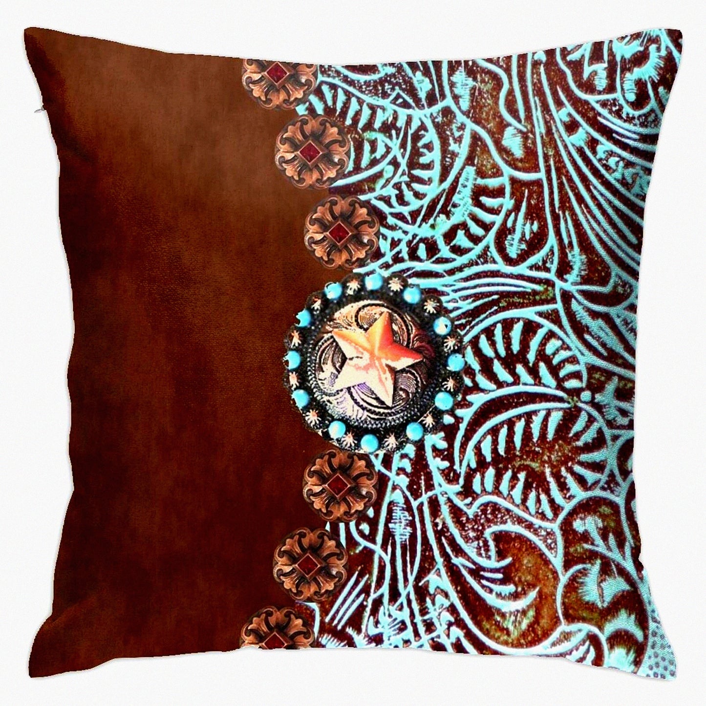 Rustic Turquoise Western Throw Pillow Cover - Cozy Square Pillowcase for Home Decor - Country Cowgirl Cowboy Cushion Case for Bed Couch Sofa - 18x18"