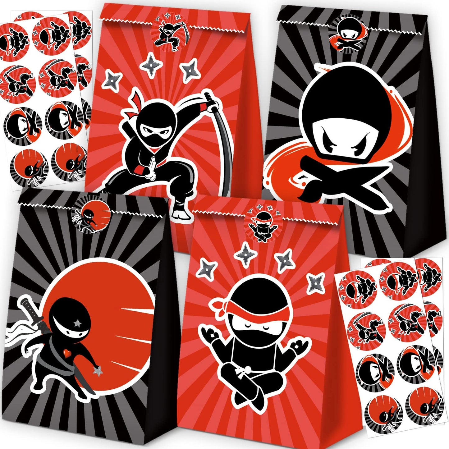 Ninja Goody Bag Set - 24pc Ninja Birthday Party Favor Bags & Decorations for Kids - Black Ninja Party Supplies - Fun Ninja Party Favors