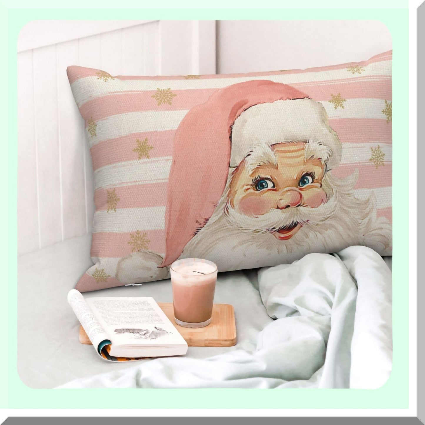 Winter Pink Stripes Pillow Covers Set - Farmhouse Linen Cushion Case Decor for Home Couch Sofa - 12x20 Throw Pillow Covers - Claus Collection