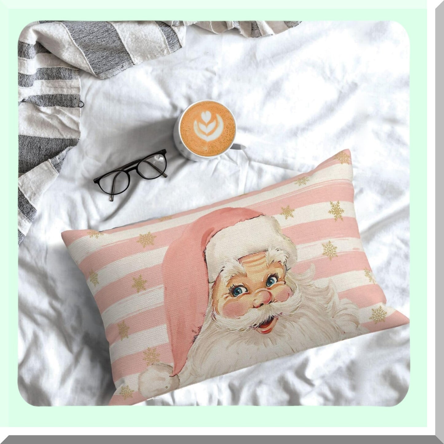 Winter Pink Stripes Pillow Covers Set - Farmhouse Linen Cushion Case Decor for Home Couch Sofa - 12x20 Throw Pillow Covers - Claus Collection