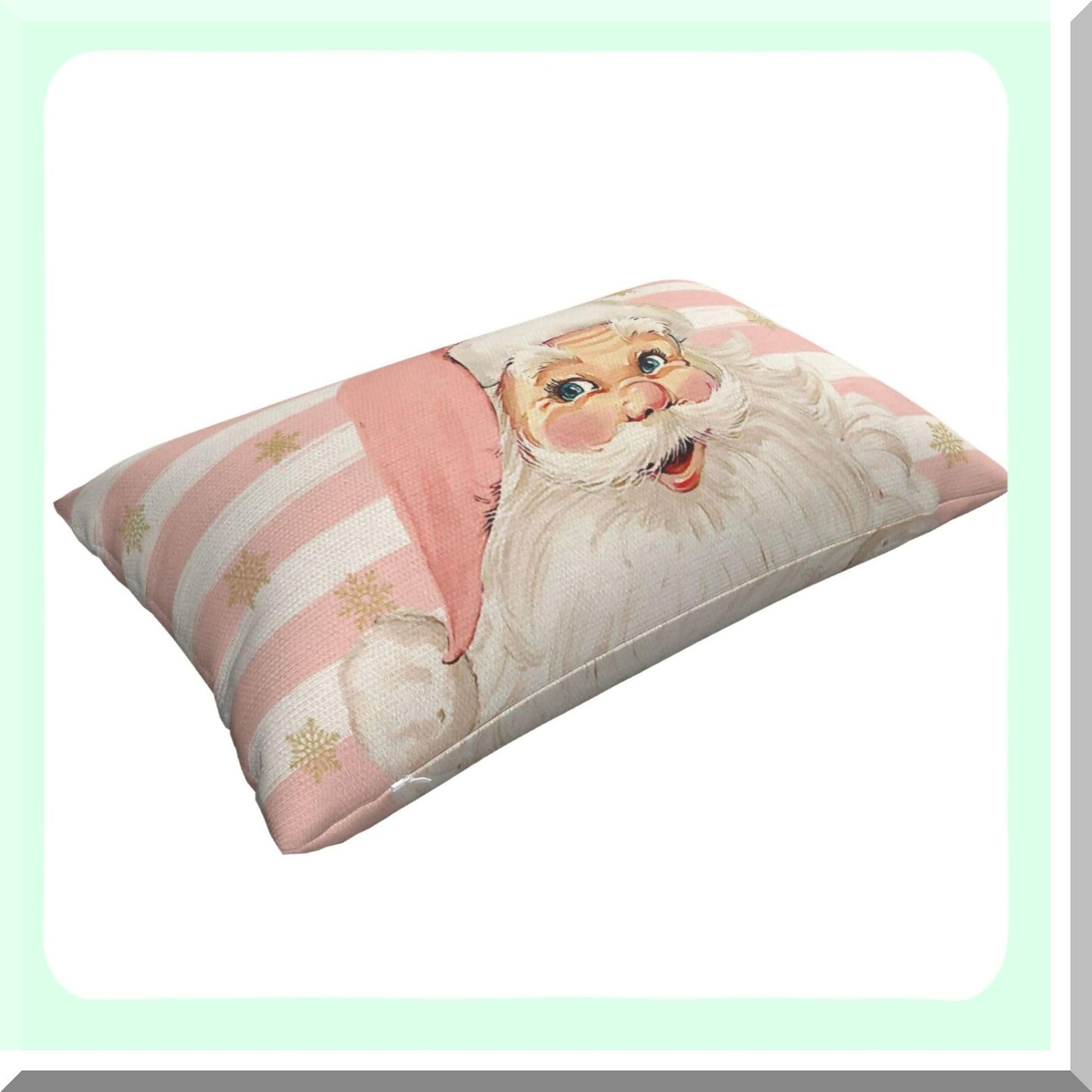 Winter Pink Stripes Pillow Covers Set - Farmhouse Linen Cushion Case Decor for Home Couch Sofa - 12x20 Throw Pillow Covers - Claus Collection