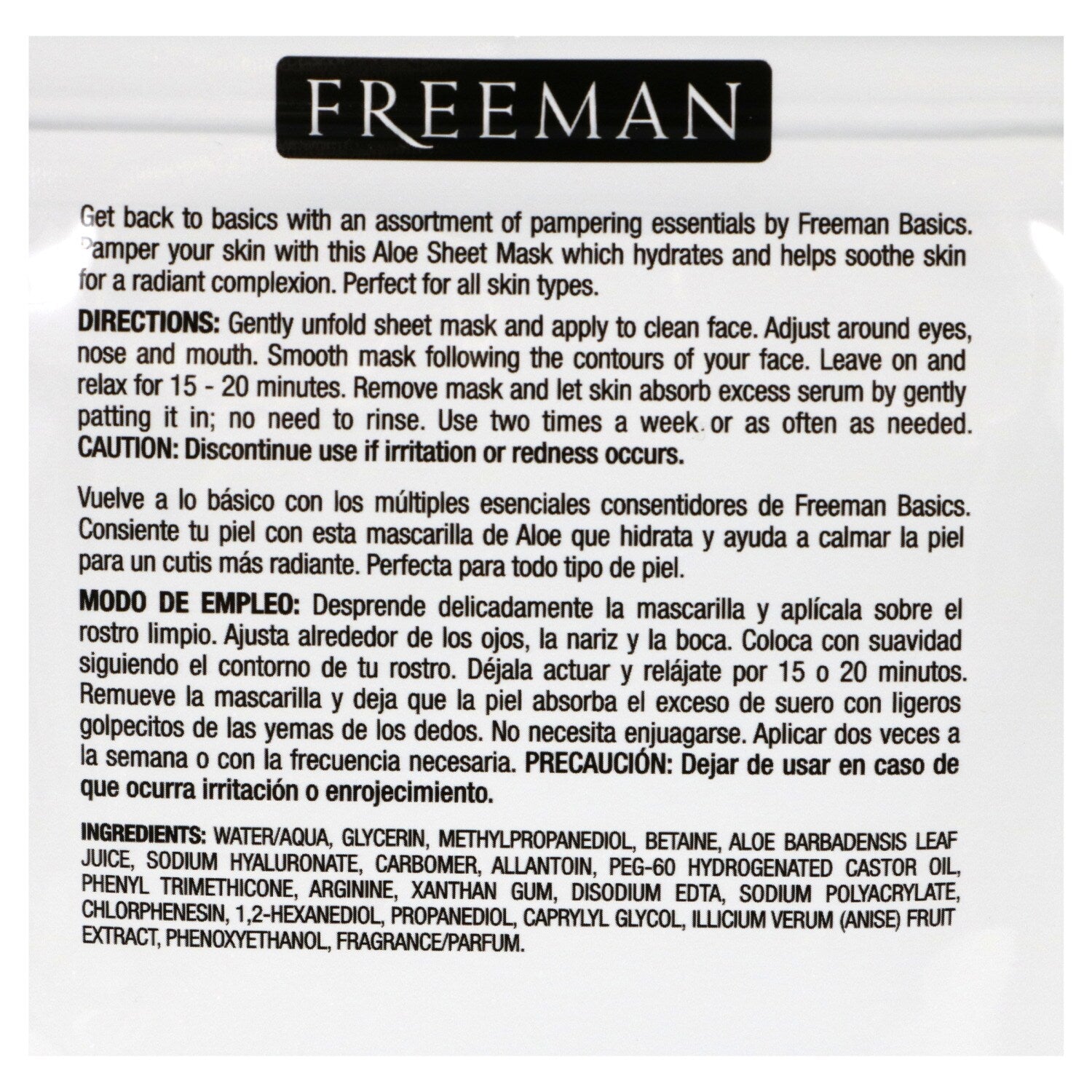 Freeman Hydrating Aloe Sheet Masks, 2-ct. Packs (Pack of 12)