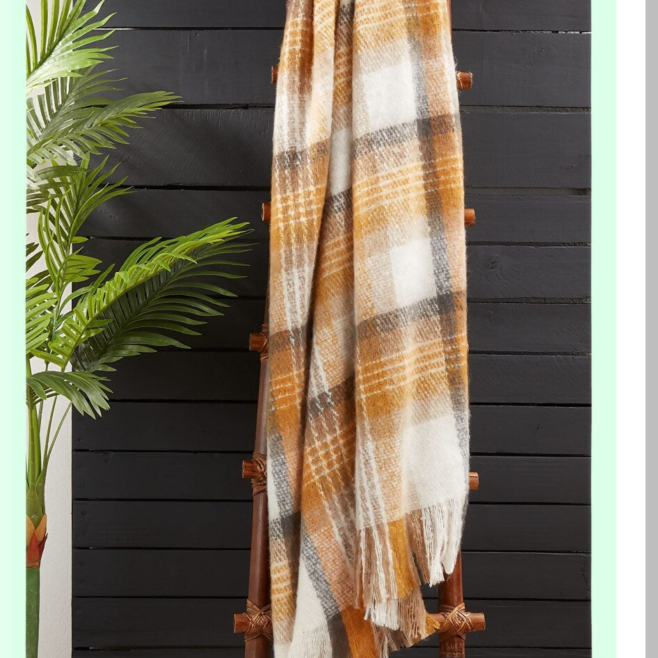 CozyCheck Mohair Mustard Throw Blanket 50"x60"