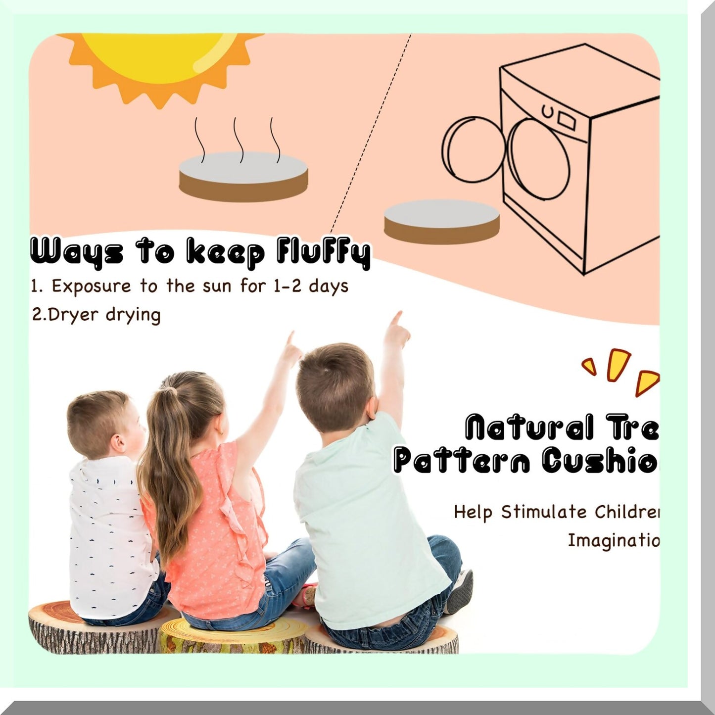 FlexiPrint Round Floor Cushions - Set of 12 | 14.6" Soft Seating for Kids & Adults | 3D Digital Print Decorative Throw Pillows | Wood Slice Design | Daycare, School, Home Décor